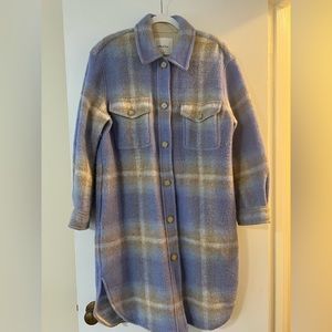 Aritzia Wilfred Free/Ganna Long Shirt Jacket/ Blue/Tan/White